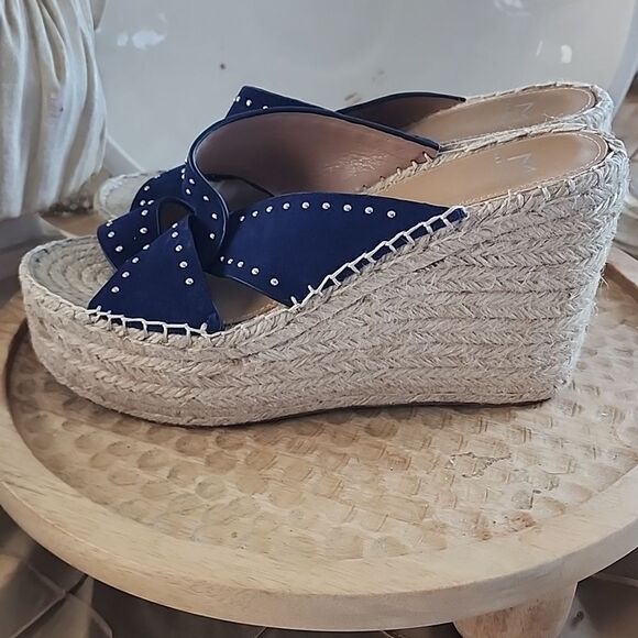 Mark Fisher Ltd Dark Navy 'Angelina' Blue Suede Espadrille Wedge 7.5 Silver Stud - Picture 6 of 10